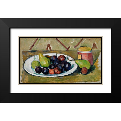 Plate with Fruit and Pot of Preserves Black Modern Wood Framed Art Print with Double Matting by Cezanne, Paul