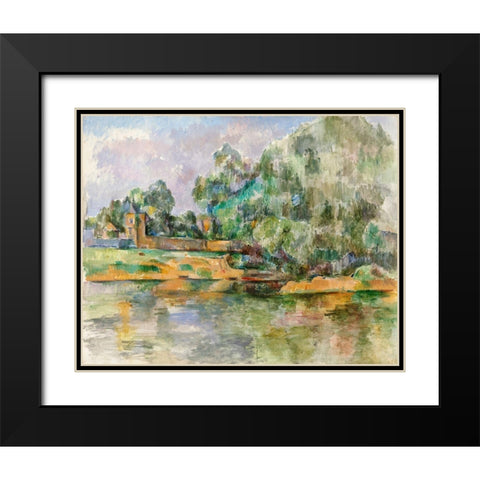 Riverbank Black Modern Wood Framed Art Print with Double Matting by Cezanne, Paul