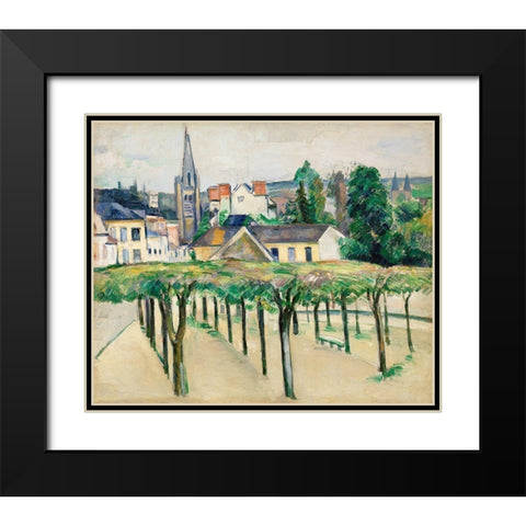 Village Square Black Modern Wood Framed Art Print with Double Matting by Cezanne, Paul
