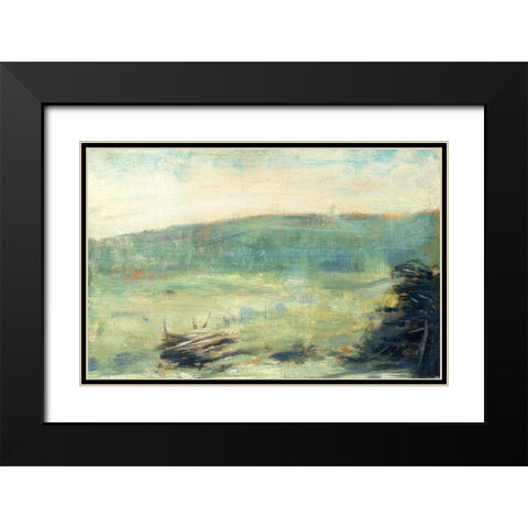 Landscape at Saint-Ouen  Black Modern Wood Framed Art Print with Double Matting by Seurat, Georges