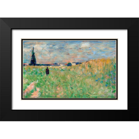 A Summer Landscape Black Modern Wood Framed Art Print with Double Matting by Seurat, Georges
