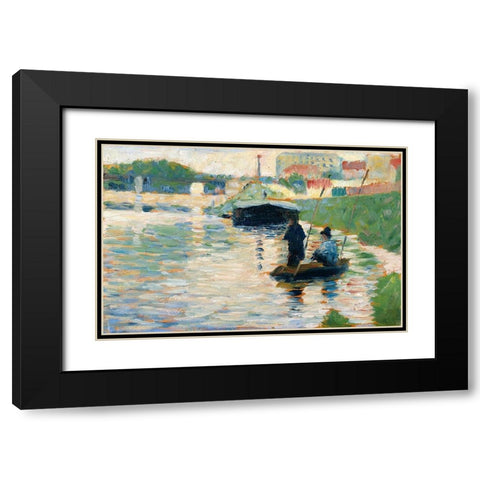 View of the Seine Black Modern Wood Framed Art Print with Double Matting by Seurat, Georges
