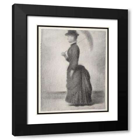Woman Walking with a Parasol  Black Modern Wood Framed Art Print with Double Matting by Seurat, Georges