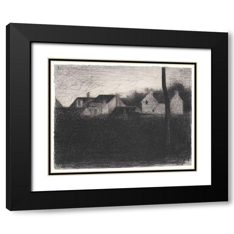 Landscape With Houses Black Modern Wood Framed Art Print with Double Matting by Seurat, Georges