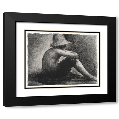 Seated Boy with Straw Hat Black Modern Wood Framed Art Print with Double Matting by Seurat, Georges