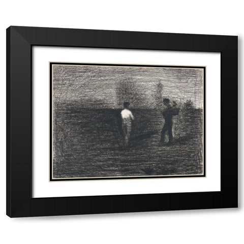 Peasants Black Modern Wood Framed Art Print with Double Matting by Seurat, Georges