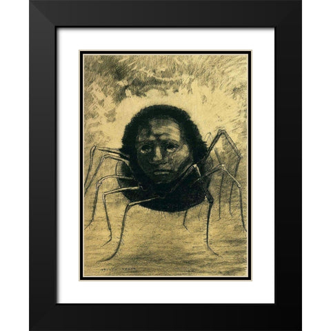The Crying Spider Black Modern Wood Framed Art Print with Double Matting by Redon, Odilon