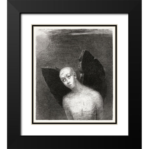 The Fallen Angel Spreads His Black Wings Black Modern Wood Framed Art Print with Double Matting by Redon, Odilon
