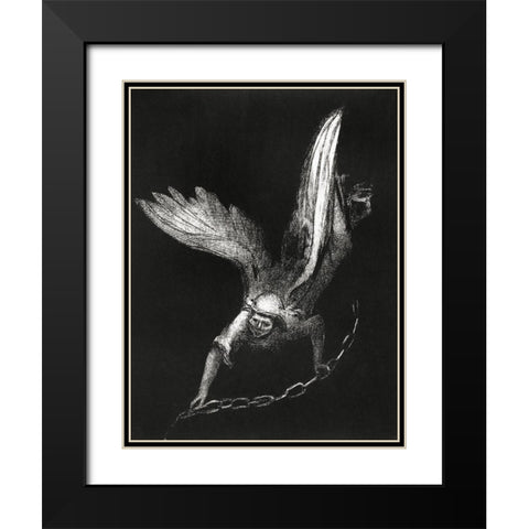 And I Saw an Angel Come Down From Heaven, Having the Key of the Bottomless Pit and a Great Chain in Black Modern Wood Framed Art Print with Double Matting by Redon, Odilon