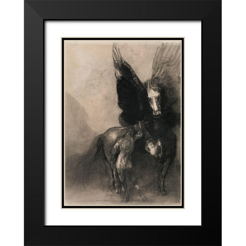 Pegasus and Bellerophon Black Modern Wood Framed Art Print with Double Matting by Redon, Odilon