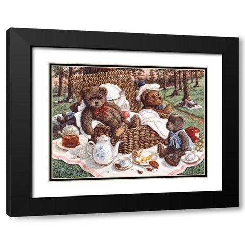 Bears Picnic Black Modern Wood Framed Art Print with Double Matting by Kruskamp, Janet