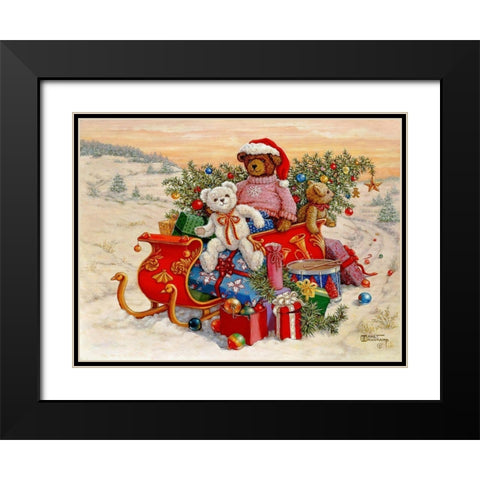 Bears Sleigh Ride Black Modern Wood Framed Art Print with Double Matting by Kruskamp, Janet
