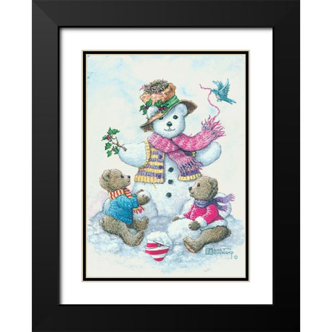 Snowman Teddy Bear II Black Modern Wood Framed Art Print with Double Matting by Kruskamp, Janet