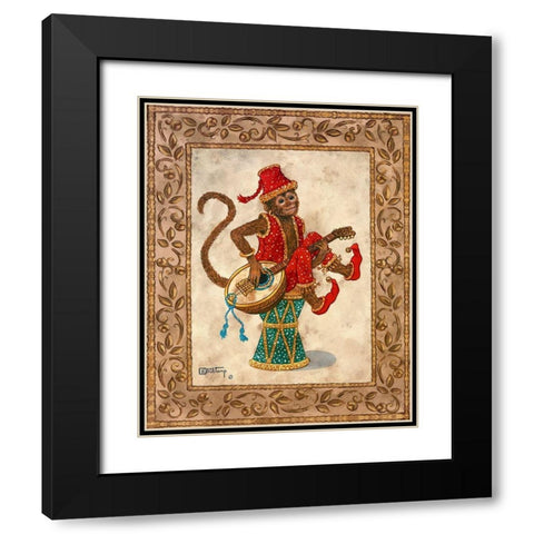 Monkey with Mandolin Black Modern Wood Framed Art Print with Double Matting by Kruskamp, Janet