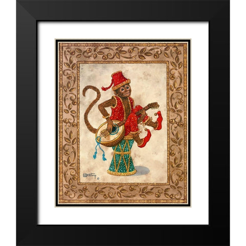 Monkey with Mandolin Black Modern Wood Framed Art Print with Double Matting by Kruskamp, Janet