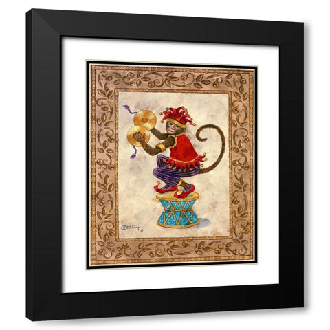 Monkey With Cymbals Black Modern Wood Framed Art Print with Double Matting by Kruskamp, Janet
