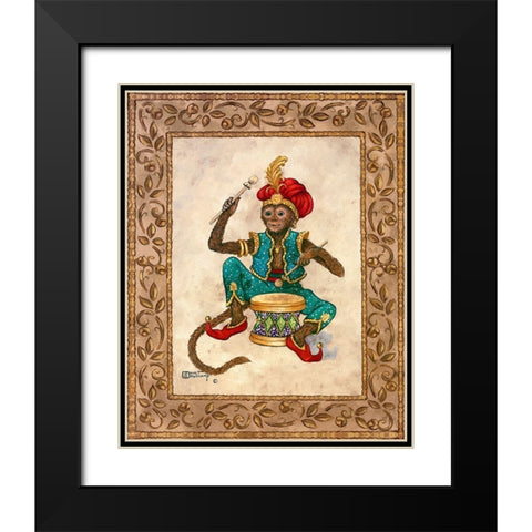Monkey with Drum Black Modern Wood Framed Art Print with Double Matting by Kruskamp, Janet