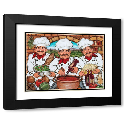 3 Happy Chefs Black Modern Wood Framed Art Print with Double Matting by Kruskamp, Janet