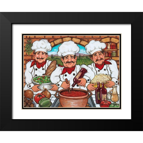 3 Happy Chefs Black Modern Wood Framed Art Print with Double Matting by Kruskamp, Janet
