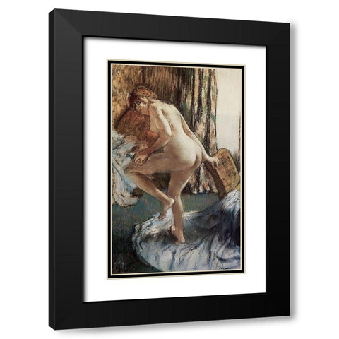 After the Bath Black Modern Wood Framed Art Print with Double Matting by Degas, Edgar