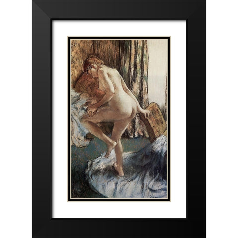 After the Bath Black Modern Wood Framed Art Print with Double Matting by Degas, Edgar