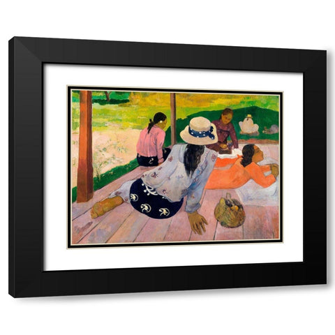 The Siesta Black Modern Wood Framed Art Print with Double Matting by Gauguin, Paul