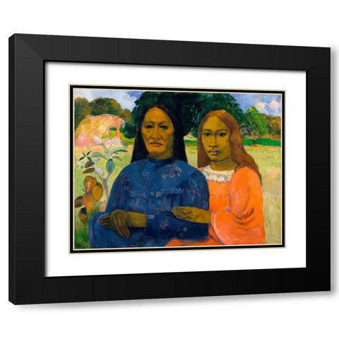 Two Women Black Modern Wood Framed Art Print with Double Matting by Gauguin, Paul