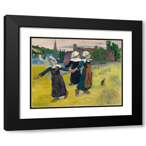 Breton Girls Dancing, Pont-Aven Black Modern Wood Framed Art Print with Double Matting by Gauguin, Paul