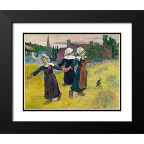 Breton Girls Dancing, Pont-Aven Black Modern Wood Framed Art Print with Double Matting by Gauguin, Paul