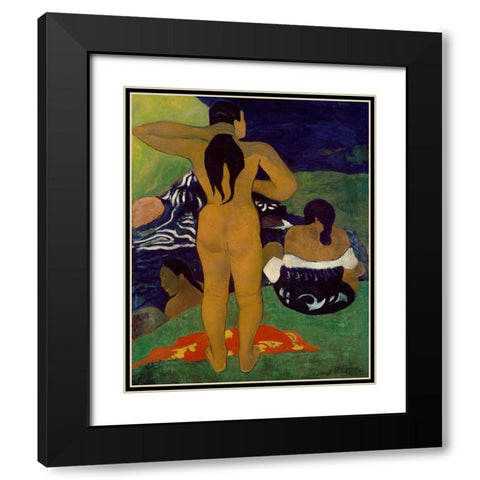 Tahitian Women Bathing Black Modern Wood Framed Art Print with Double Matting by Gauguin, Paul