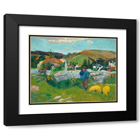 The Swineherd Black Modern Wood Framed Art Print with Double Matting by Gauguin, Paul