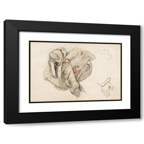 Seated Breton Woman Black Modern Wood Framed Art Print with Double Matting by Gauguin, Paul