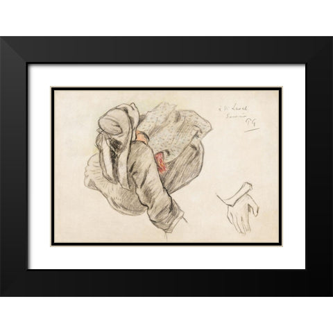 Seated Breton Woman Black Modern Wood Framed Art Print with Double Matting by Gauguin, Paul