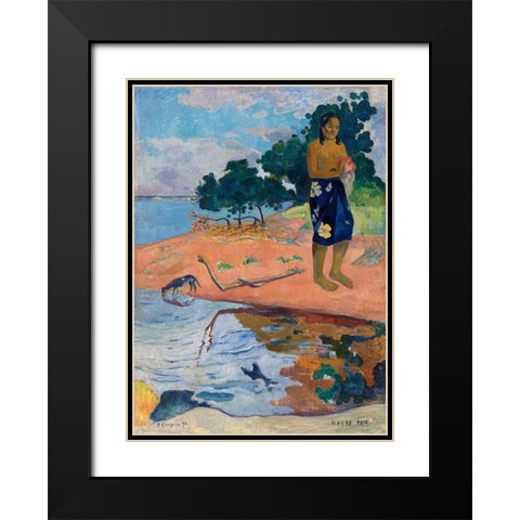 Haere Pape Black Modern Wood Framed Art Print with Double Matting by Gauguin, Paul