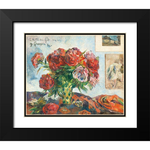 Still Life with Peonies Black Modern Wood Framed Art Print with Double Matting by Gauguin, Paul