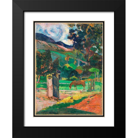 Tahitian Landscape Black Modern Wood Framed Art Print with Double Matting by Gauguin, Paul