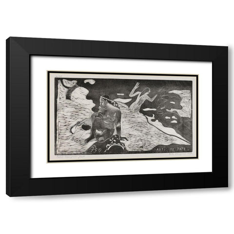Women at the River (Auti te pape) from the Noa Noa Suite Black Modern Wood Framed Art Print with Double Matting by Gauguin, Paul