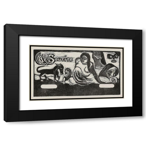 Three People, a Mask, a Fox and a Bird, headpiece for Le sourire Black Modern Wood Framed Art Print with Double Matting by Gauguin, Paul