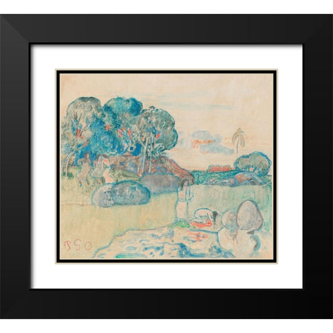 Tahitian Landscape Black Modern Wood Framed Art Print with Double Matting by Gauguin, Paul