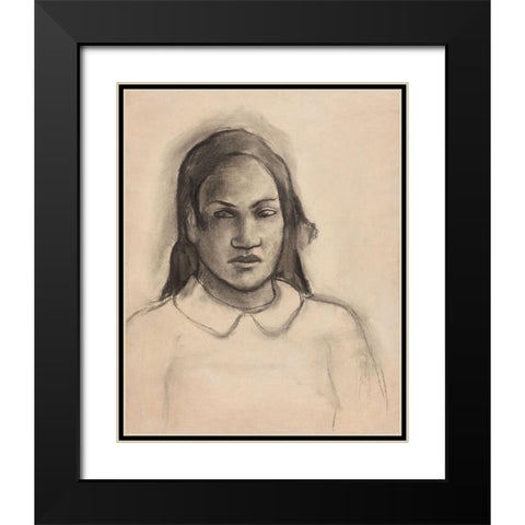 Portrait of Tehamana Black Modern Wood Framed Art Print with Double Matting by Gauguin, Paul