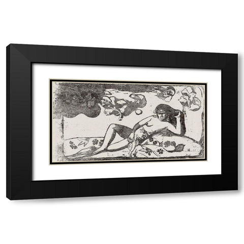 Te arii vahine opoi (Woman with Mangos Tired), from the Suite of Late Wood-Block Prints Black Modern Wood Framed Art Print with Double Matting by Gauguin, Paul