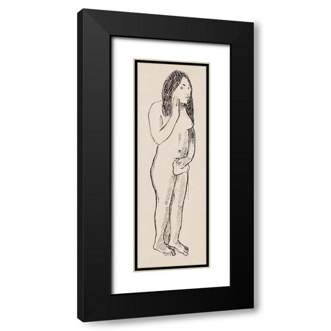 Tahitian Eve (related to the painting Parau ne te varua ino) Black Modern Wood Framed Art Print with Double Matting by Gauguin, Paul