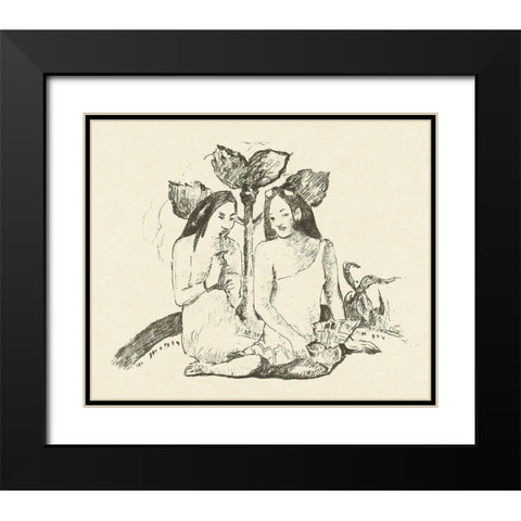 Two Sitting Maori Women Black Modern Wood Framed Art Print with Double Matting by Gauguin, Paul
