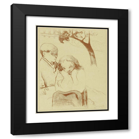Sad Woman is Sitting with a Man Black Modern Wood Framed Art Print with Double Matting by Gauguin, Paul