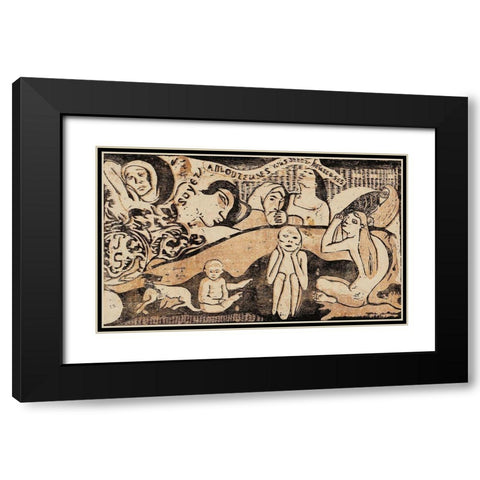 Love, and You Will Be Happy Black Modern Wood Framed Art Print with Double Matting by Gauguin, Paul