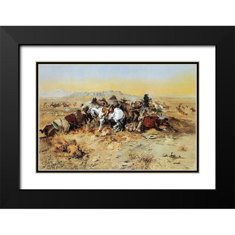 A Desperate Stand Black Modern Wood Framed Art Print with Double Matting by Russell, Charles Marion
