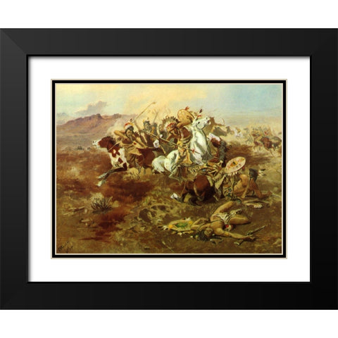 Indian Fight Black Modern Wood Framed Art Print with Double Matting by Russell, Charles Marion