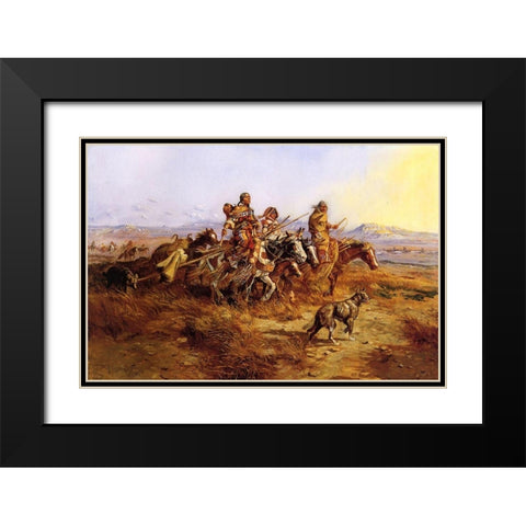 Indian Women Moving Black Modern Wood Framed Art Print with Double Matting by Russell, Charles Marion