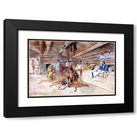 Joe Kipps Trading Post Black Modern Wood Framed Art Print with Double Matting by Russell, Charles Marion