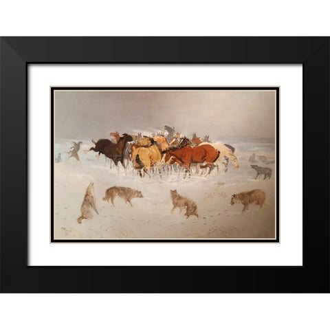 Flying hoofs Black Modern Wood Framed Art Print with Double Matting by Russell, Charles Marion